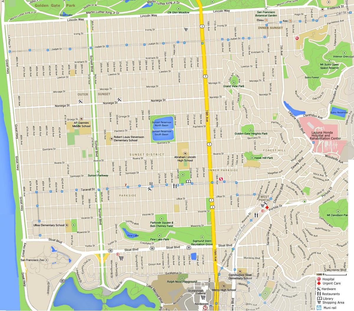 Harta e perëndimit të distriktit në San Francisko
