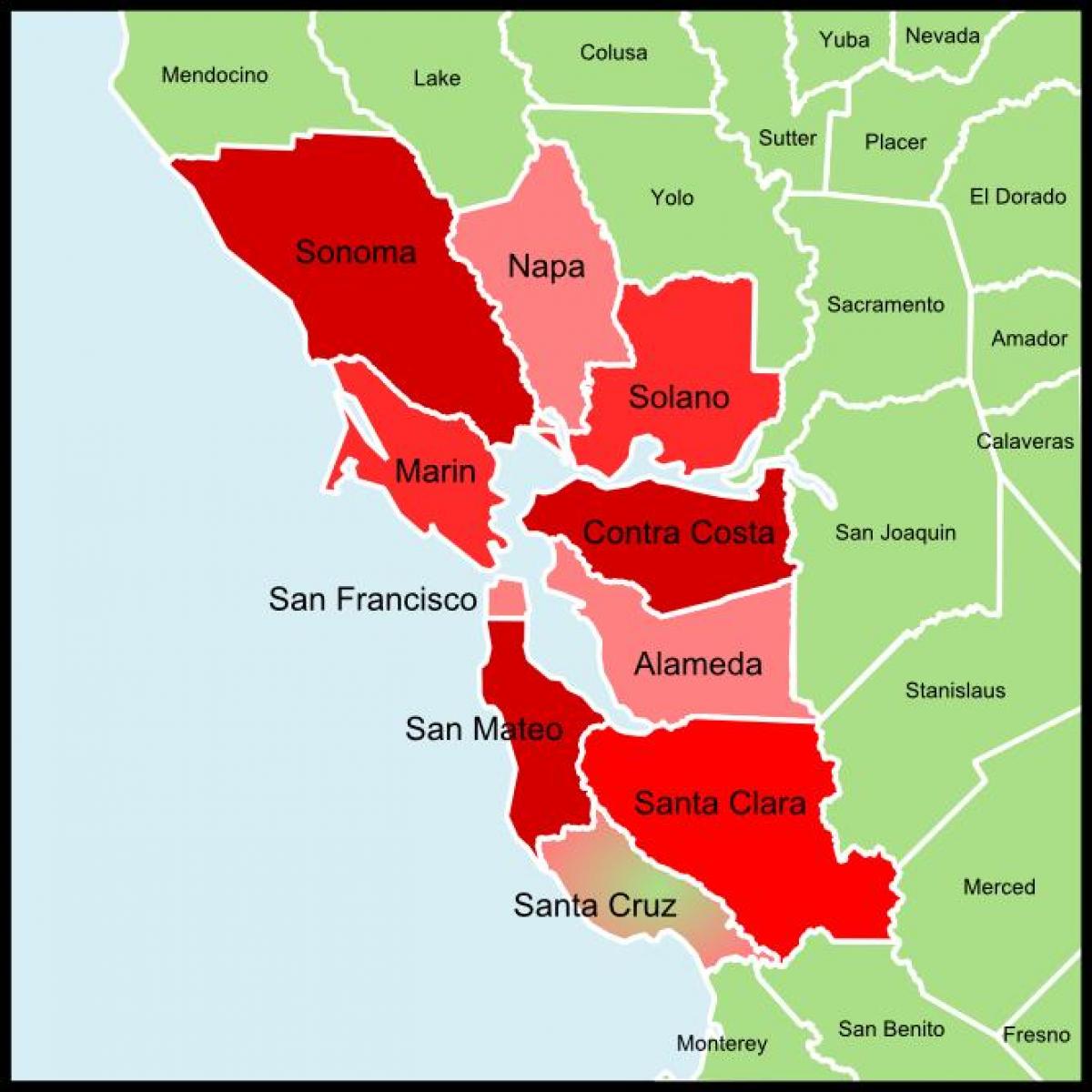 San Francisco bay area qarkut hartë