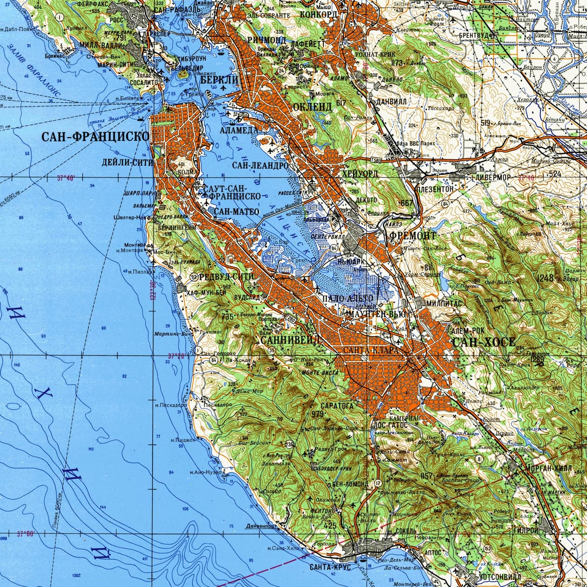 San Francisco bay area topografike hartë