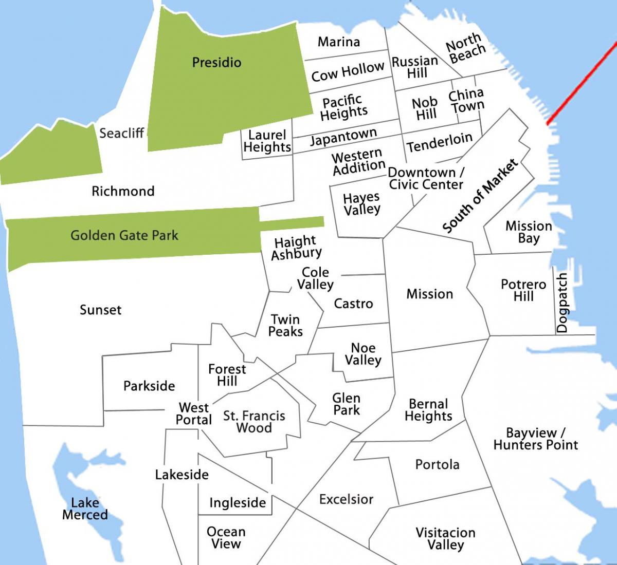 Harta e bayview distriktit në San Francisko 