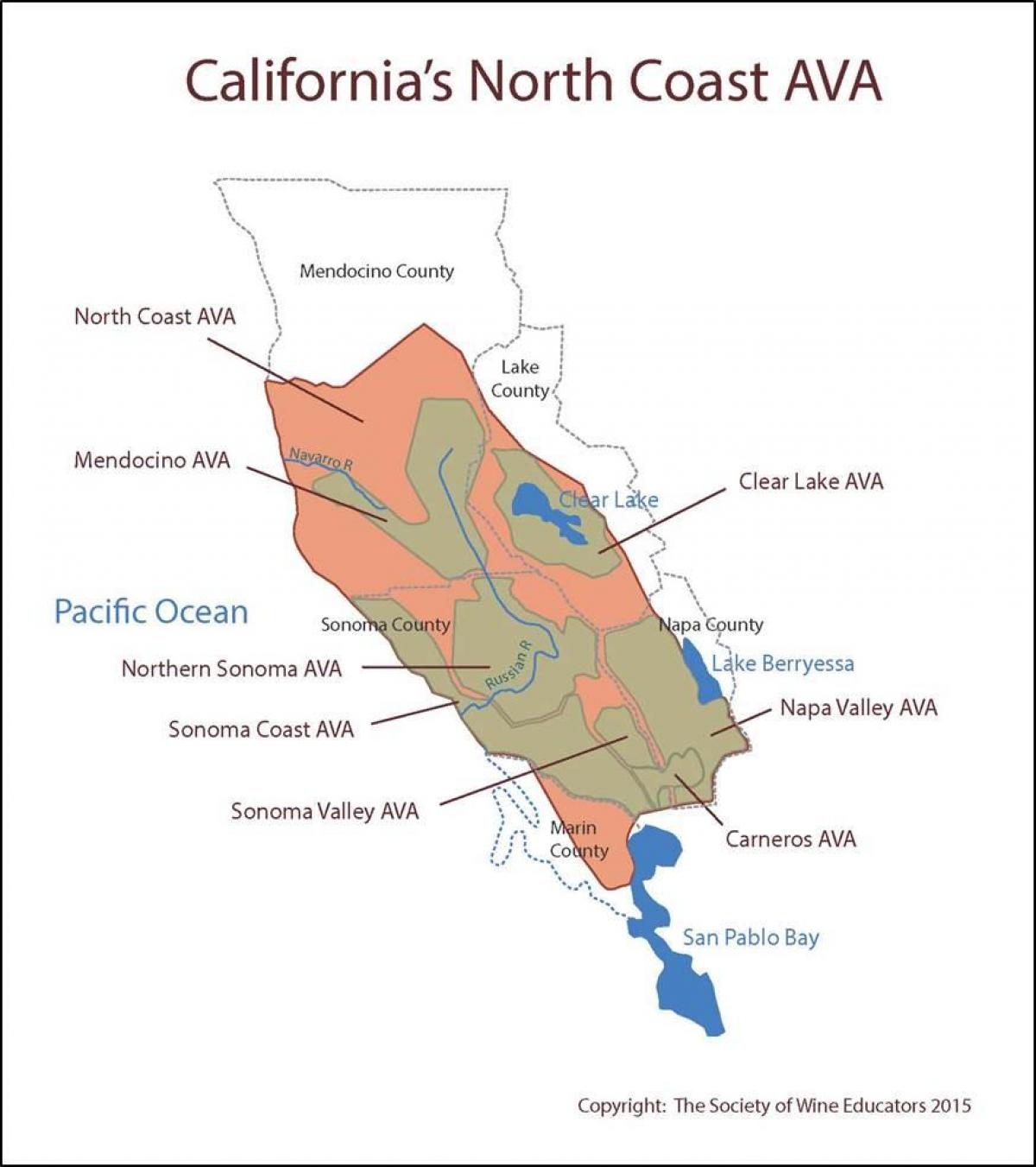 Harta e kalifornisë në bregdetin në veri të San Francisco