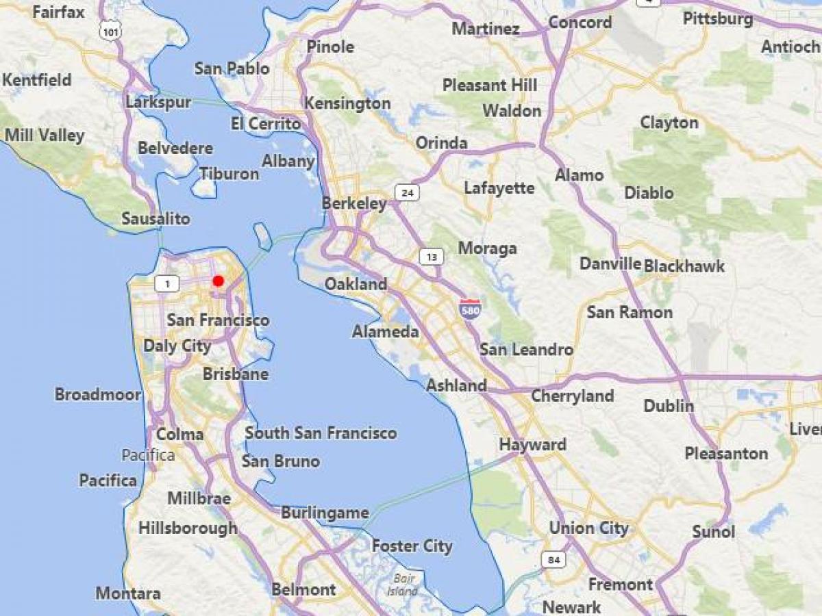 harta e kalifornisë në qytetet pranë San Franciskos