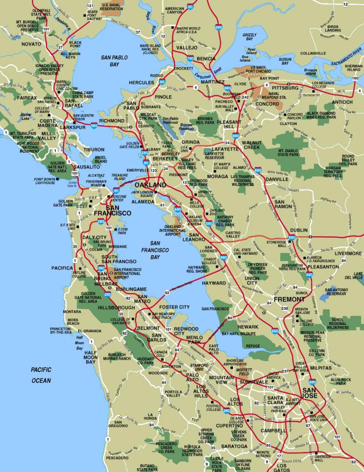 harta e qyteteve rreth San Francisko