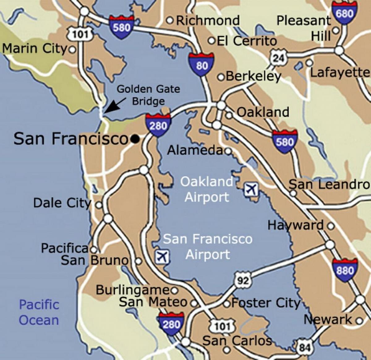 Harta e San Francisko dhe zona përreth aeroportit