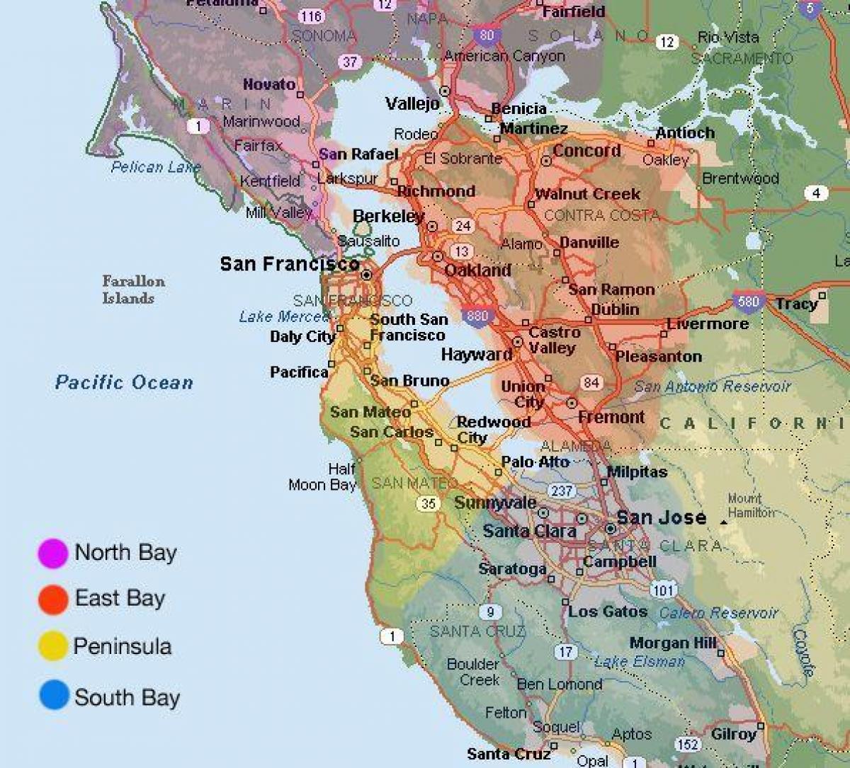 San Francisko zonë të hartës dhe zona përreth