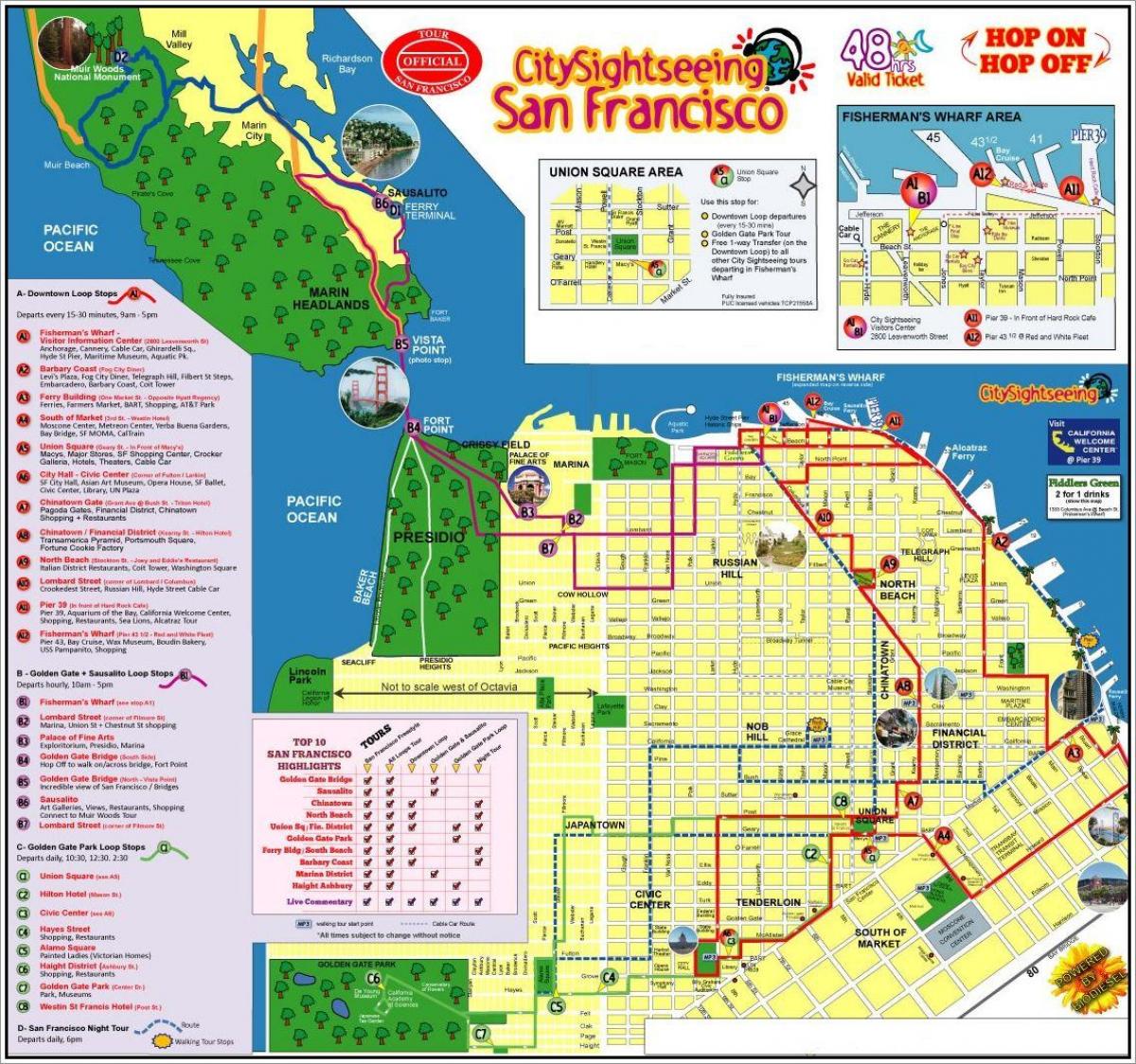 San Francisko hop on hop off autobus turne hartë