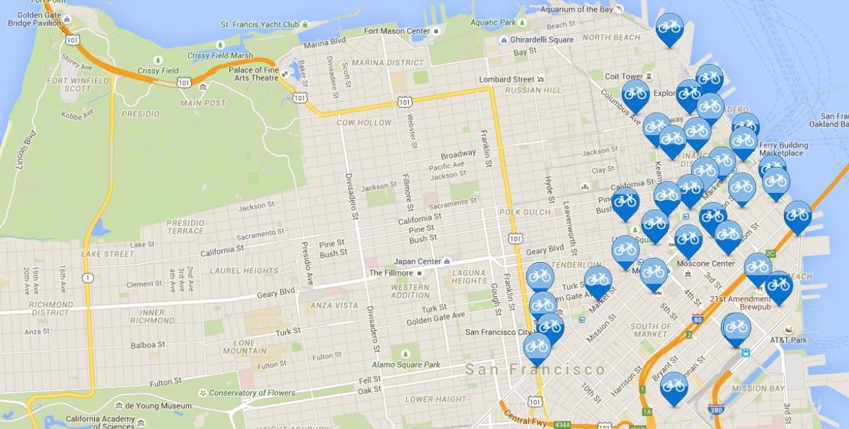 Harta e San Franciskos biçikletë të ndarë