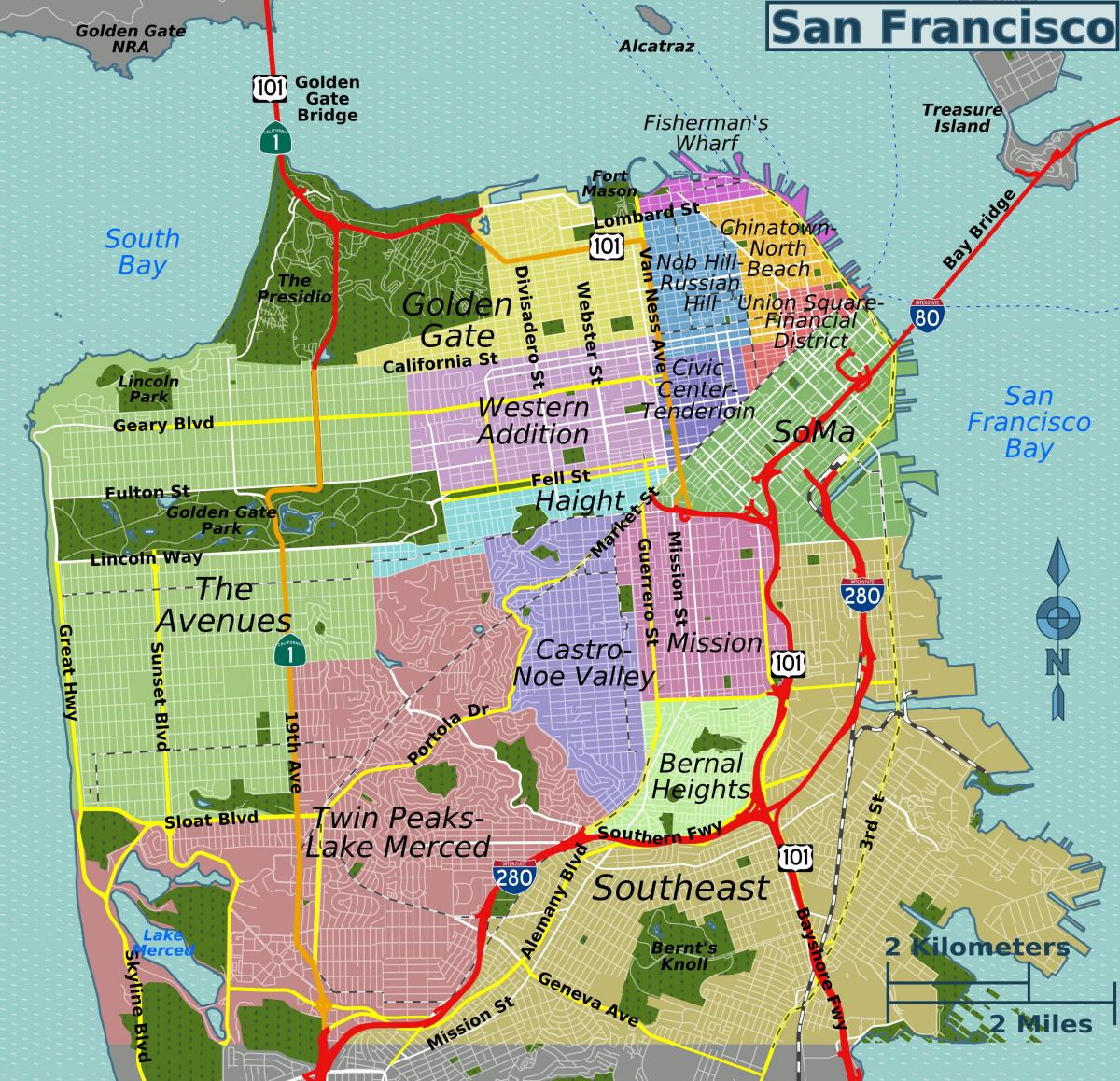 street map of San Francisco të kalifornisë