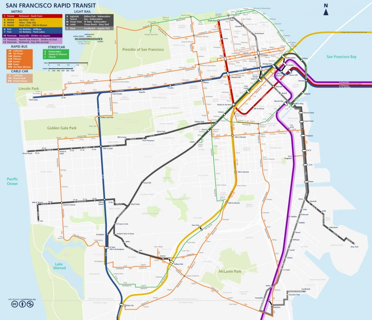 San Fran transportit publik hartë