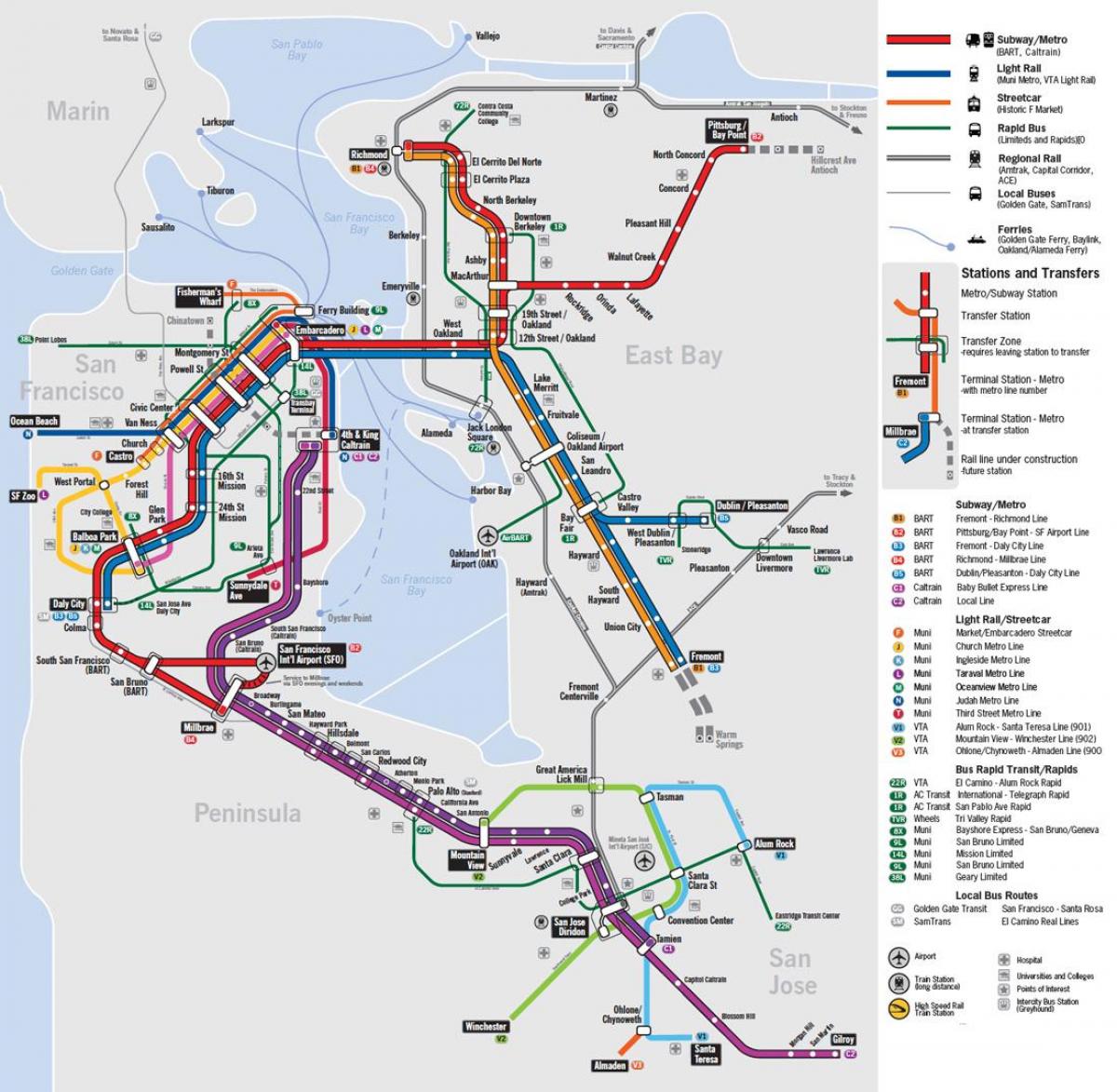 harta e transportit publik San Francisko