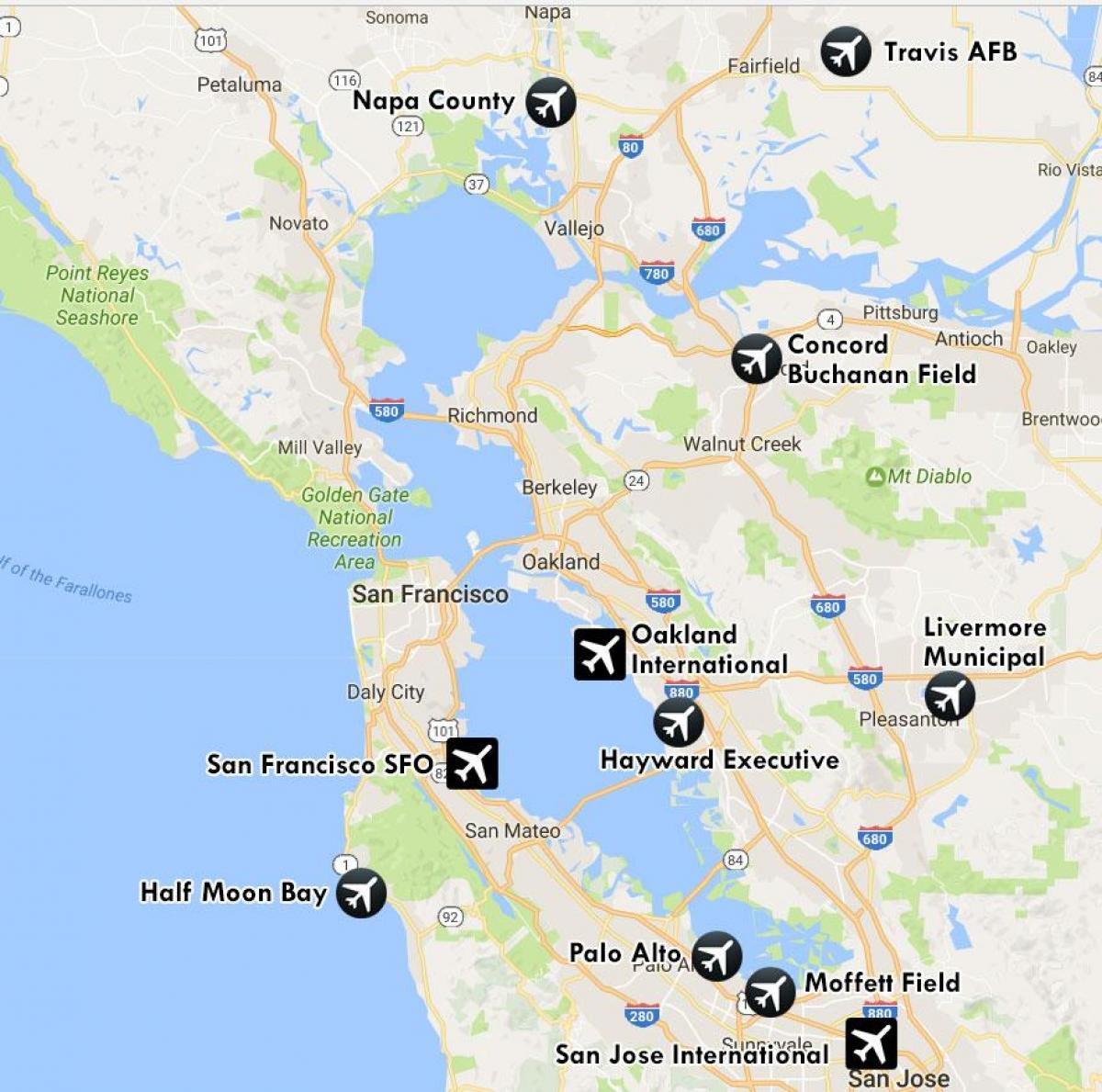 aeroportet pranë San Francisco hartë