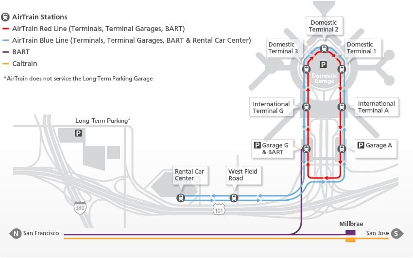 Harta e SFO airtrain