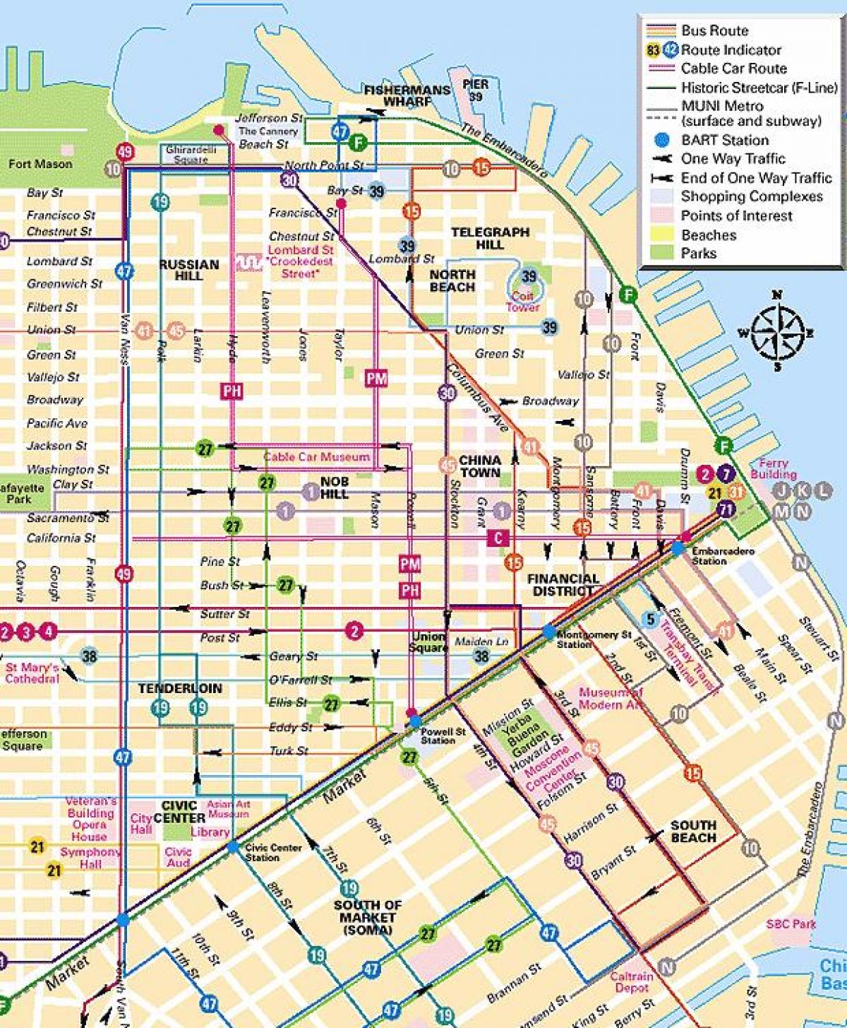 teleferiku linjat San Francisko hartë