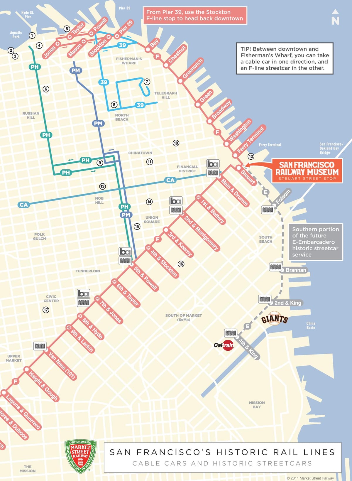 Harta e teleferik rrugë San Francisko, ca
