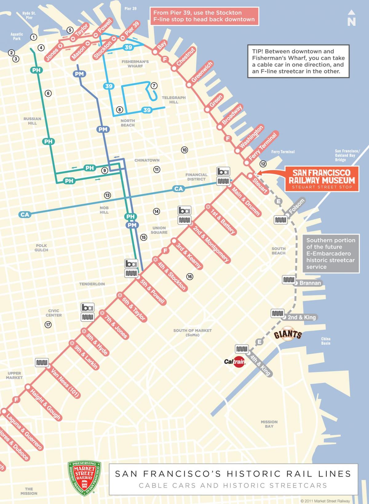 Harta e teleferik rrugë San Francisko, ca