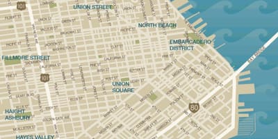 Harta e në qendër të qytetit San Francisko të bashkimit katror