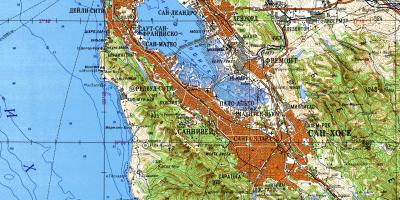 San Francisco bay area topografike hartë