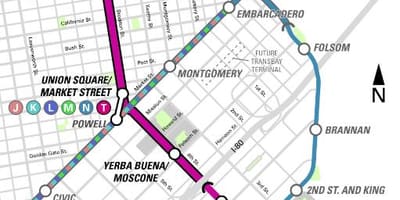 Qendror të metrosë San Francisko hartë